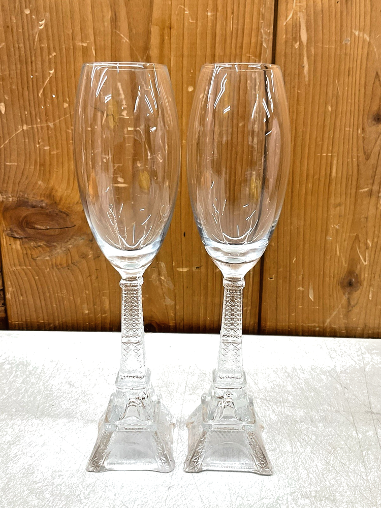 Eiffel Tower Champagne Flutes Set of 2 10-Inch Stemmed Wine Glasses