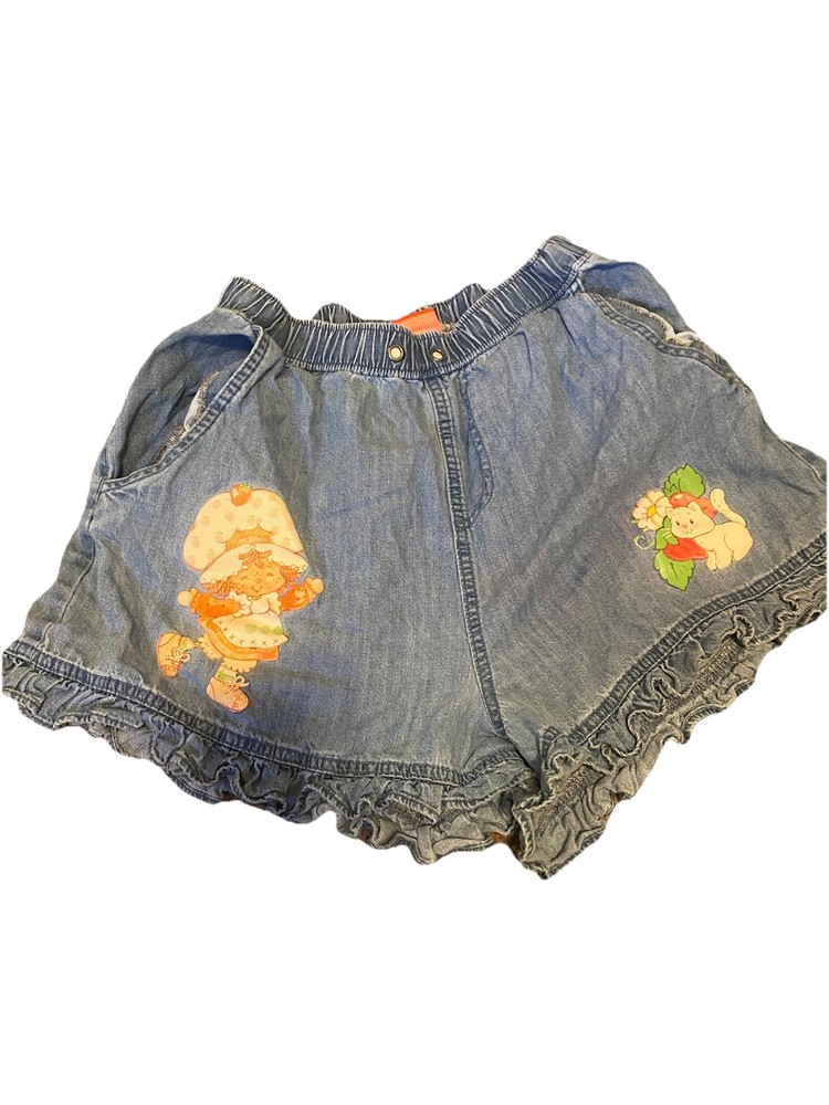 Women’s Strawberry Shortcake Denim Ruffle Shorts Y2K Plus Size XL