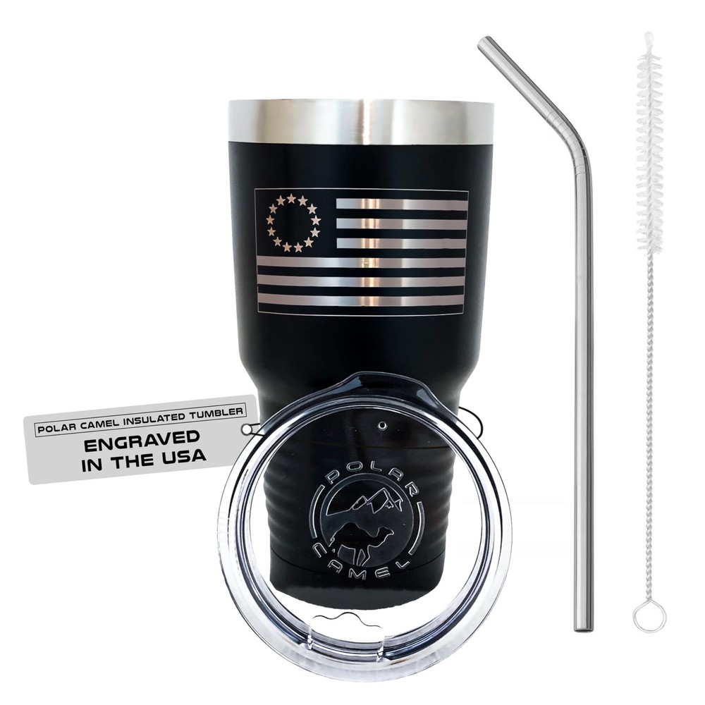 Laser Engraved 30oz Polar Camel Tumbler - Betsy Ross 1776 Stainless Steel Flag Design