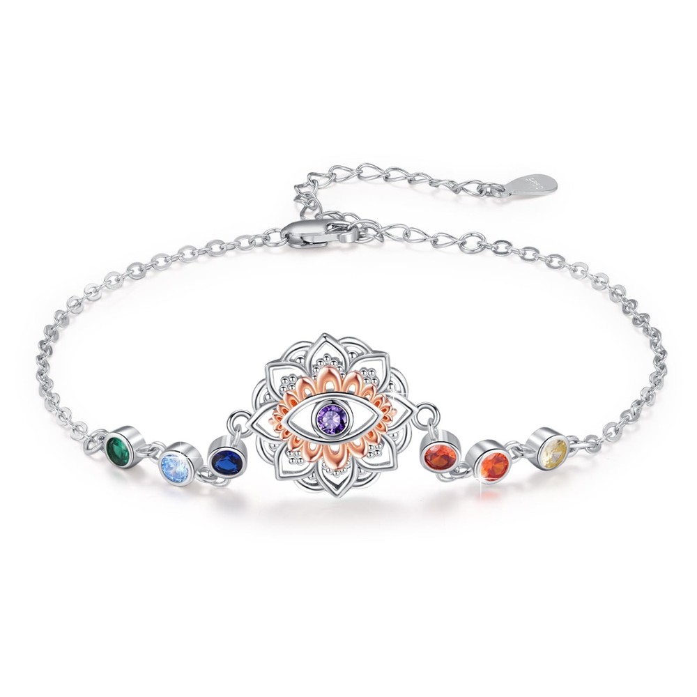 Lotus 925 Sterling Silver Adjustable Chakra Yoga Bracelet for Women