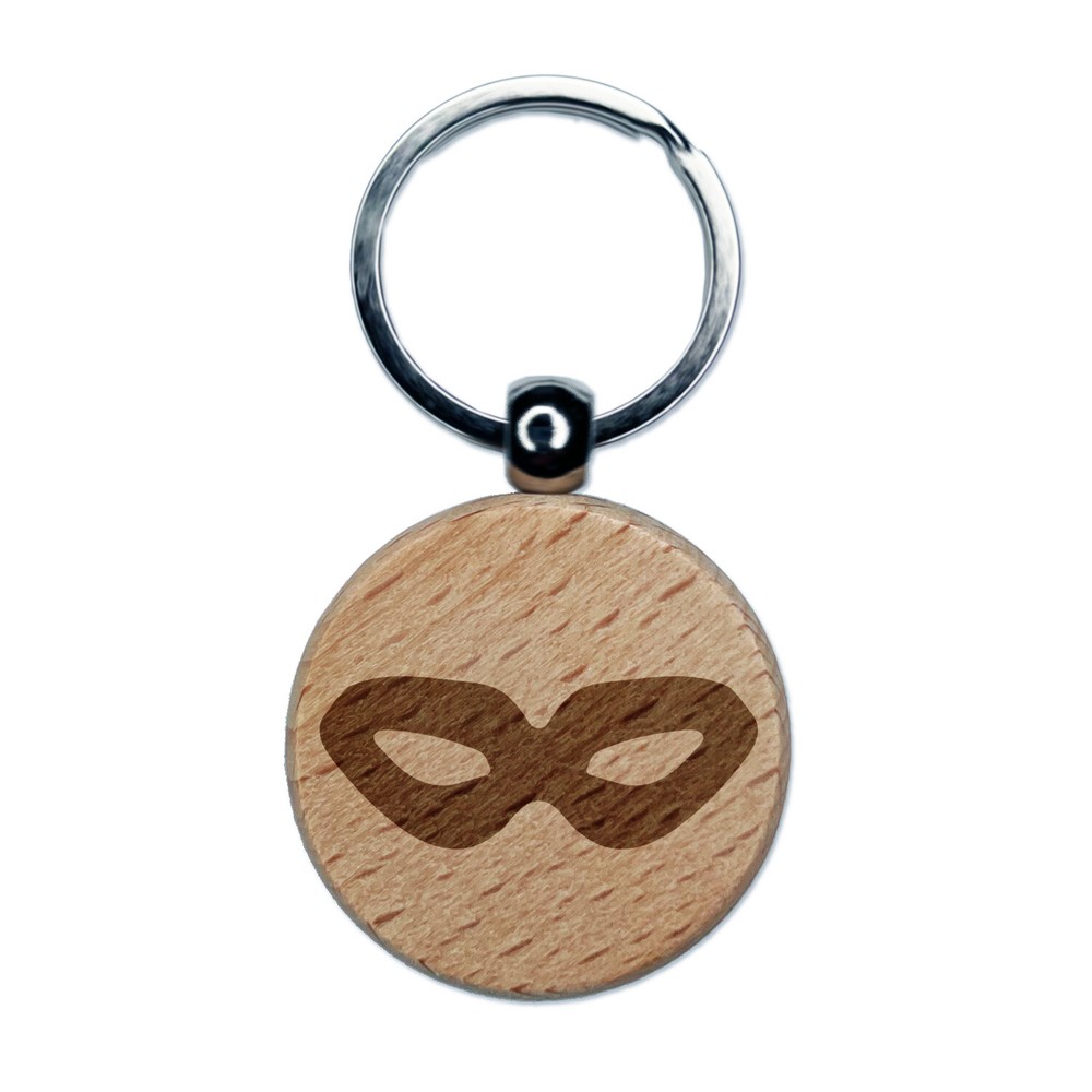 Thief Mask Crime Icon Engraved Wood Round Keychain Tag Charm