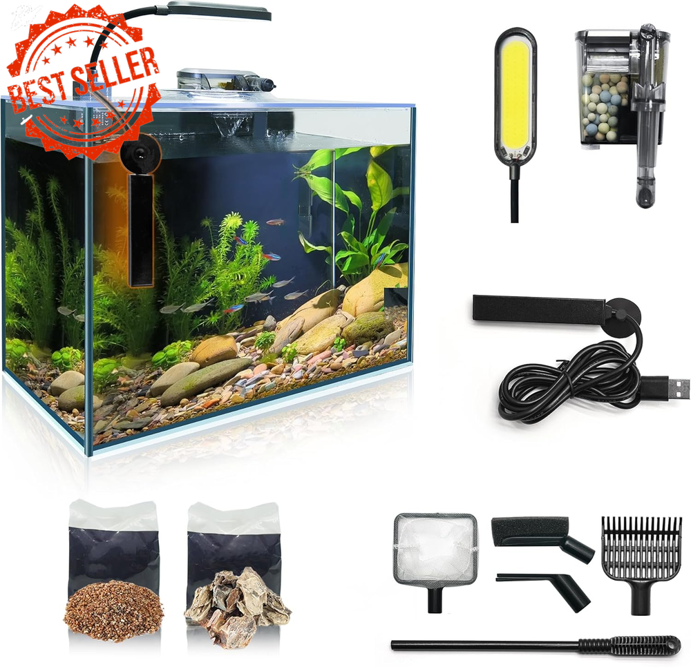 2.6 Gallon Self-Cleaning Betta Aquarium Kit with Heater & LED Light  