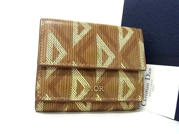 DIOR CD Diamond PVC Wallet Card Holder Coin Purse in Brown 325023
