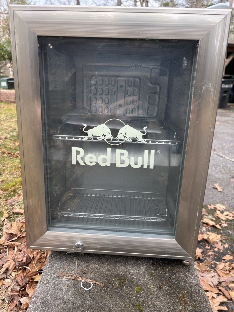 Red Bull GDC Baby Stainless Steel Mini Fridge Glass Door Freestanding 2 Shelves