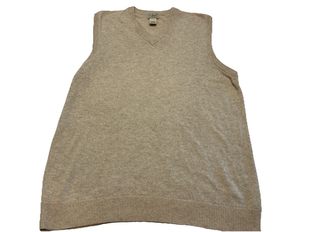 LL Bean Sweater Vest Mens XL Tall Lambs Wool Beige V Neck Sleeveless Outdoor