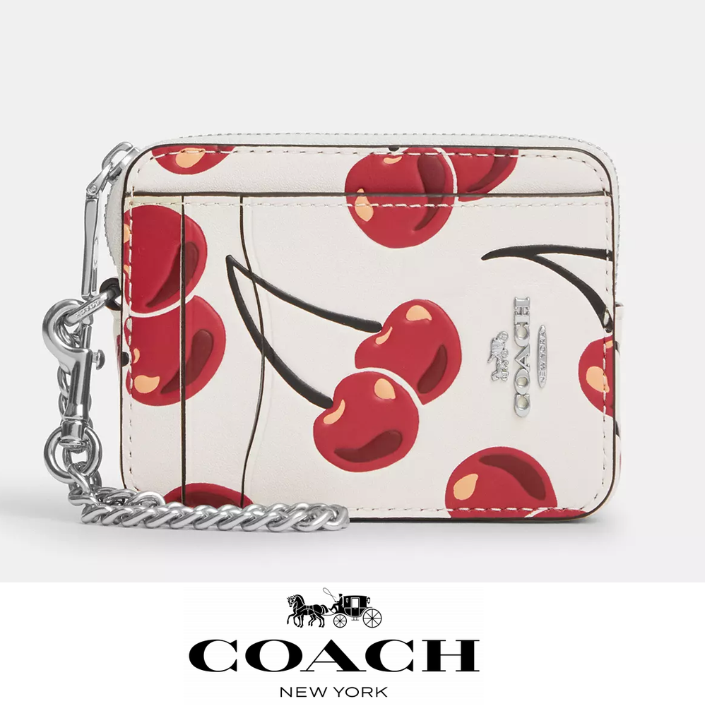 NWT Coach Zip Card Case Cherry Print Wallet
