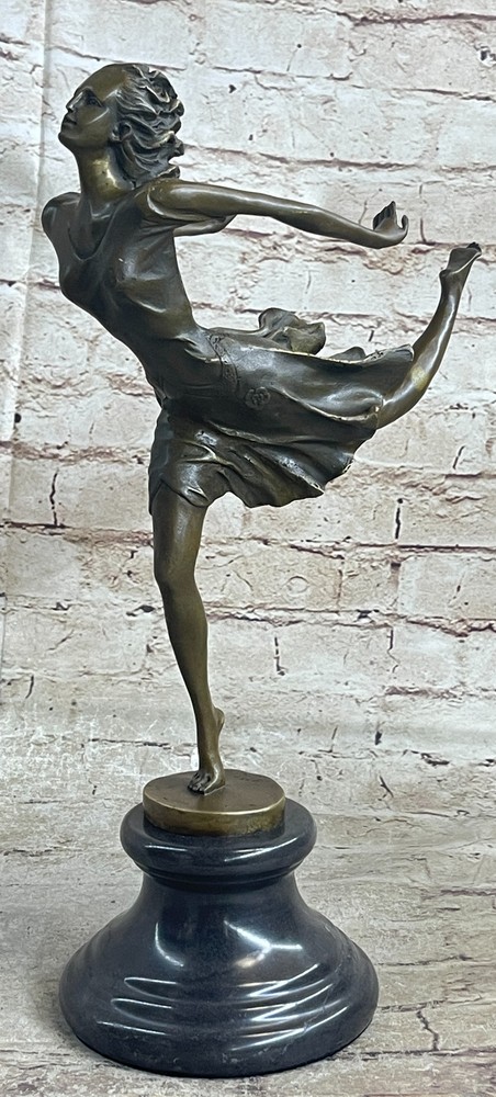 Art Deco Solid Bronze Ballerina Dancer Sculpture Trophy Figurine Home Decor