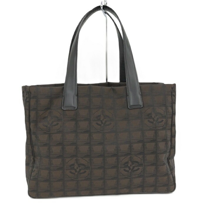 Chanel Nylon Travel Tote Bag Black Brown Preowned Excellent Condition