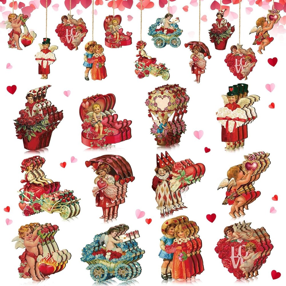 24 Pcs Vintage Valentine Day Ornaments for Tree Valentine's Signs Decor...