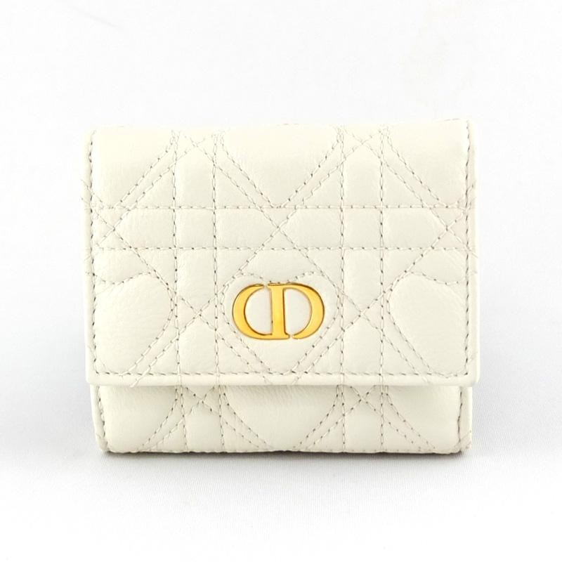 Dior Caro Hibiscus CD Logo White Leather Trifold Wallet Authentic