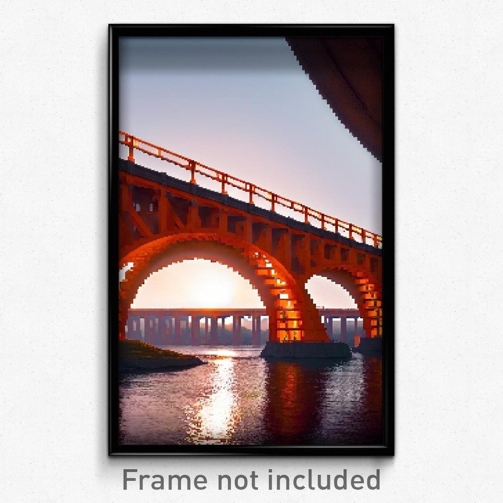 Pixel Art Poster - Orange Viaduct (8 Bit Psychedelic Trippy Video Game Print)