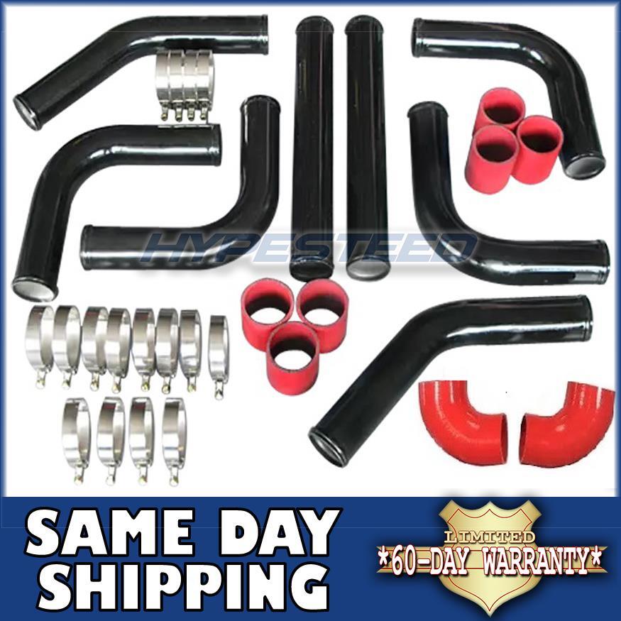 3-Inch Turbo Intercooler Pipe Kit with Black/Red Silicone Hoses & 8 T-Clamps