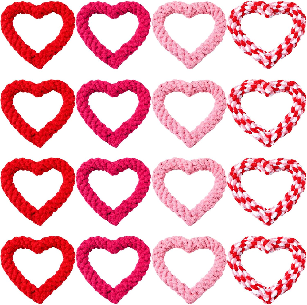 16 Pieces Valentines Chew Toys Heart Shape Dog Rope Toys for Valentines Costume