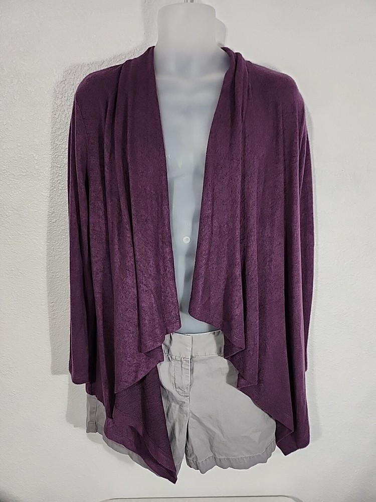 BOBEAU Deep Purple Soft Brushed Open Draped Wallace Cardigan NWT Women MEDIUM