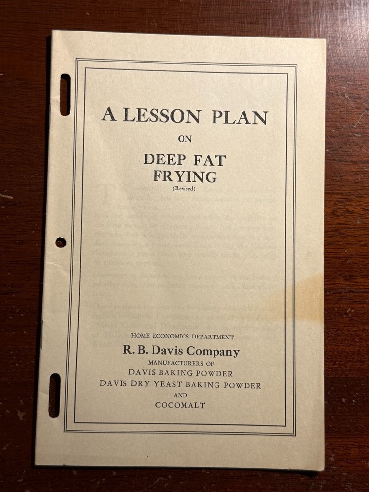 A Lesson Plan on Deep Fat Frying R B Davis Company Davis Baking Powder 1931 Bklt