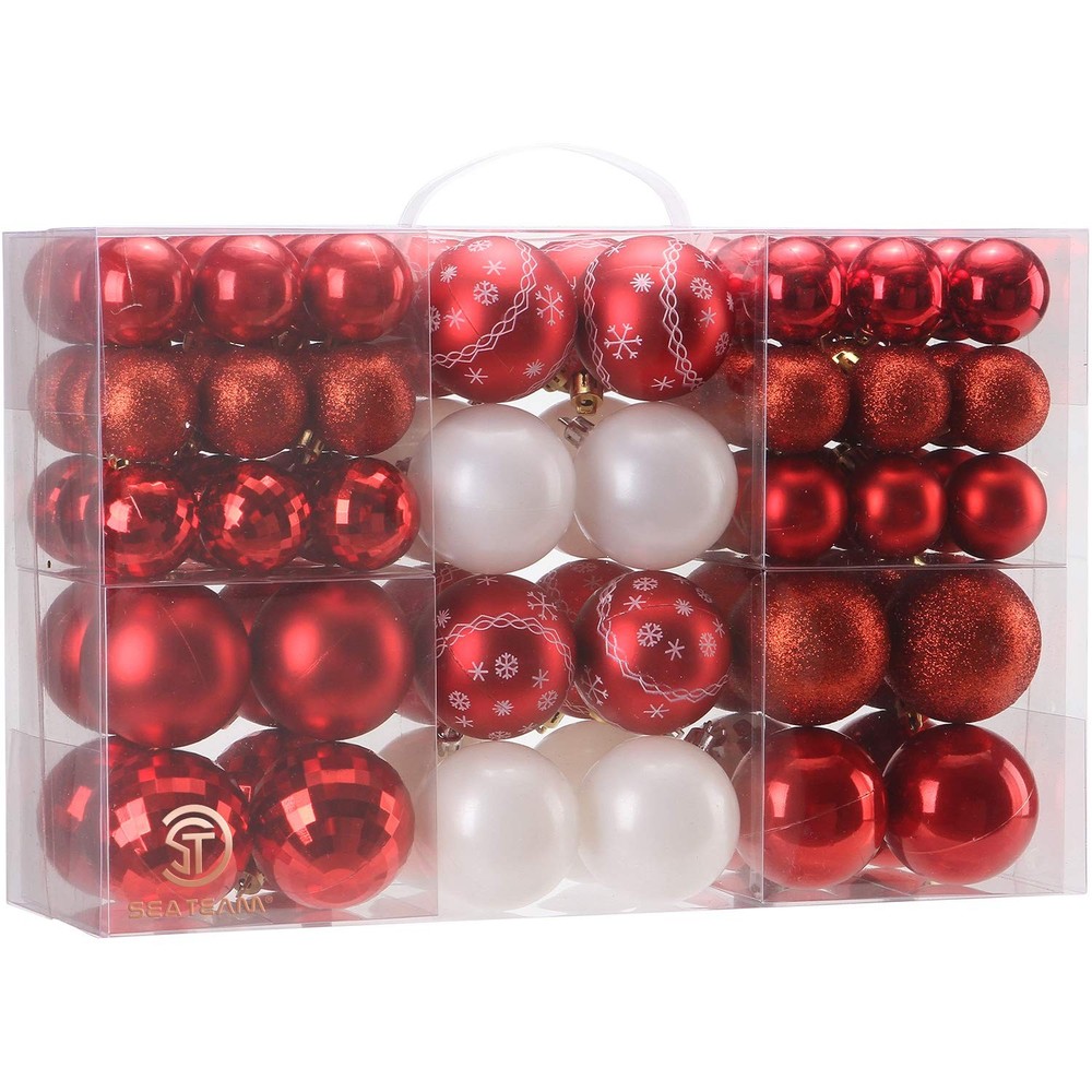 86-Pack Shatterproof Red Christmas Ball Ornaments Set, Assorted Multi-Sized H...
