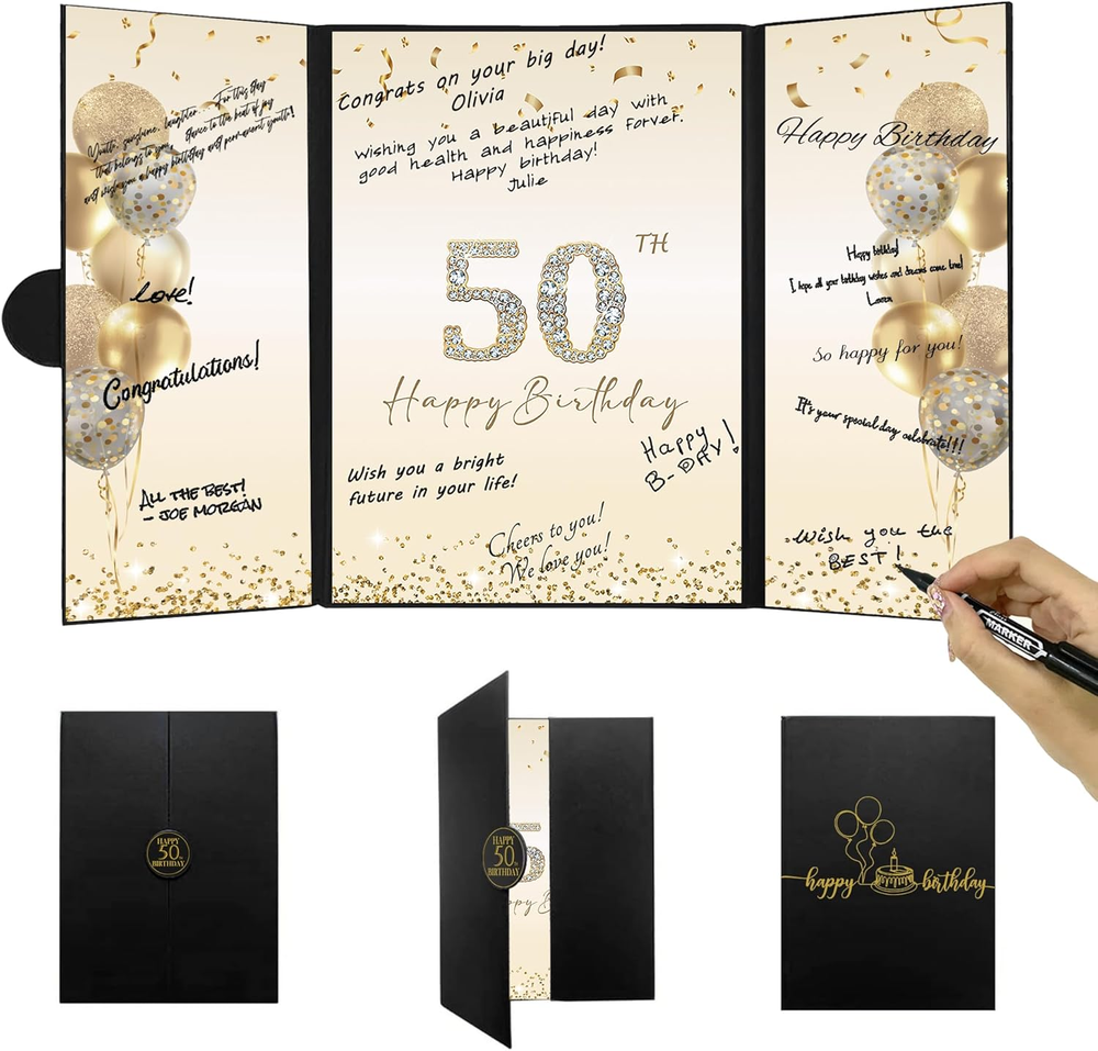 Black Gold 50Th Birthday Party Decorations, Happy 50Th Birthday Alternative Sign