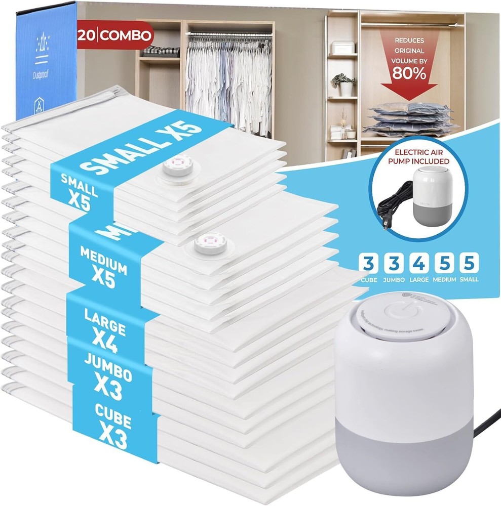 20 Pack Vacuum Storage Bags with Electric Air Pump, Space Saver Bag for Clothes