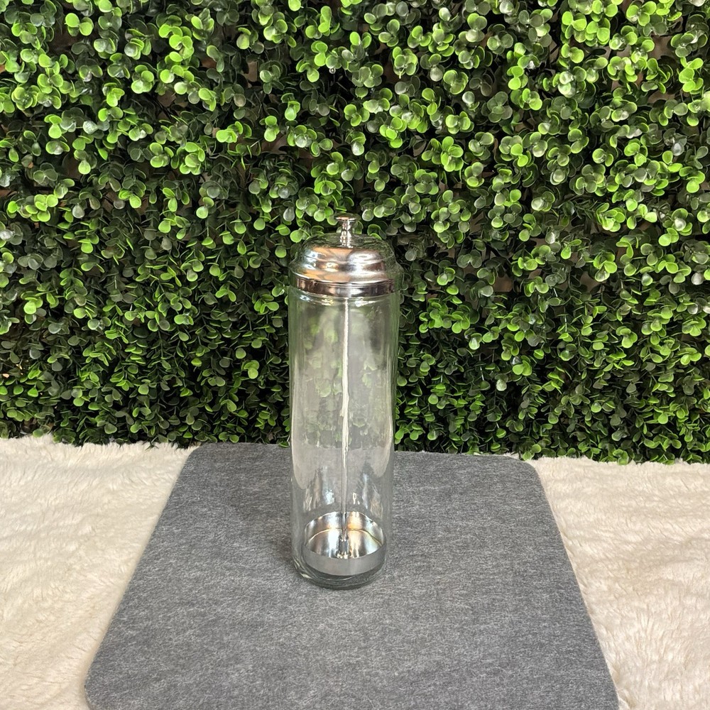 Vintage Straw Dispenser 8 Inch Glass Container Retro Decor Grandmas Kitchen