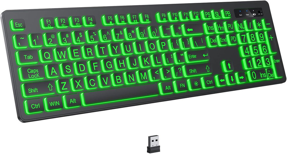 Large Print Backlit Wireless Keyboard, 2.4G Silent Wireless Light up Keyboard, F