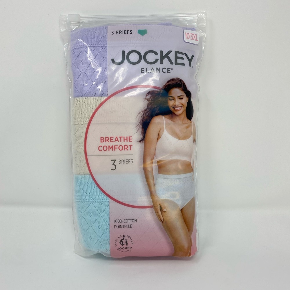 Jockey Elance Breathe Comfort Briefs 3-Pack, 100% Cotton Pointelle - Women’s 10