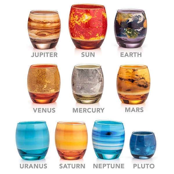 ThinkGeek Solar System Glass Set 10 Space Themed Drink Tumblers