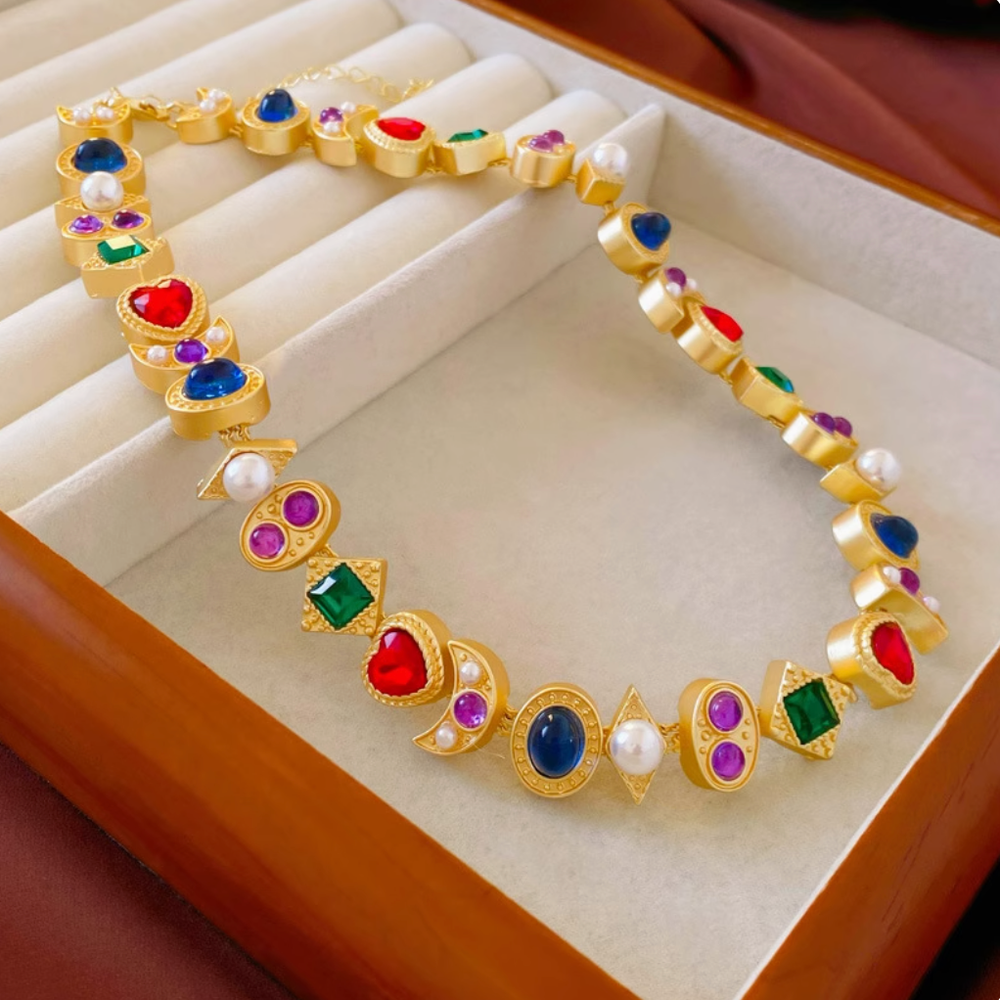 Be&Cheery Valentine's Day Colorful Gemstone Charm Necklace