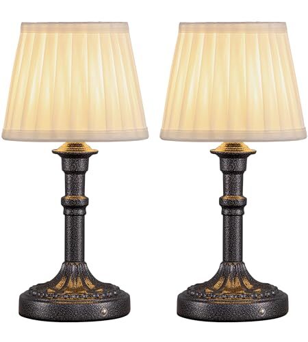 2-Pack Cordless Silver & White Mottled Table Lamps with Portable Design