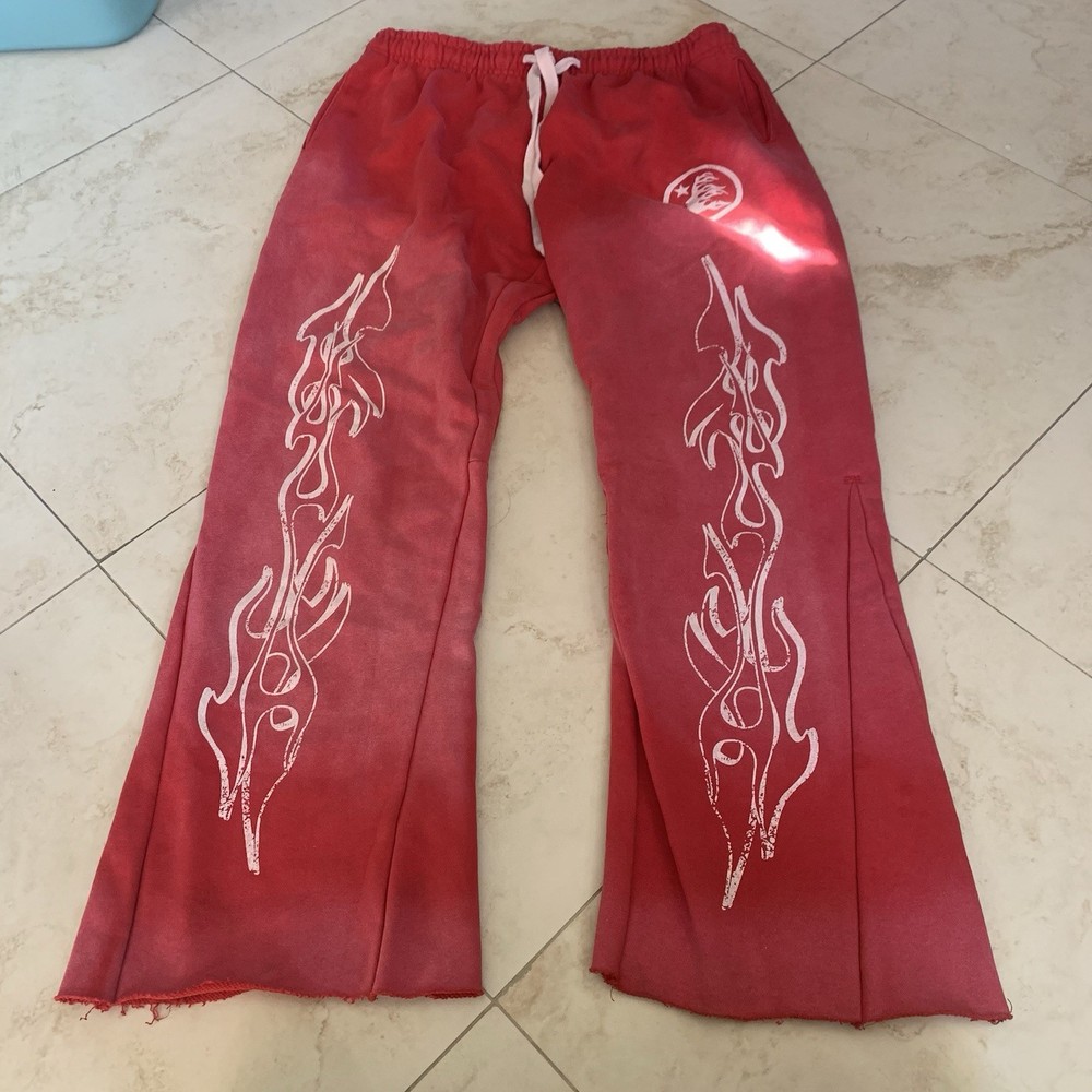Hellstar Red Sweatpants with Flame Design Mens Size XL