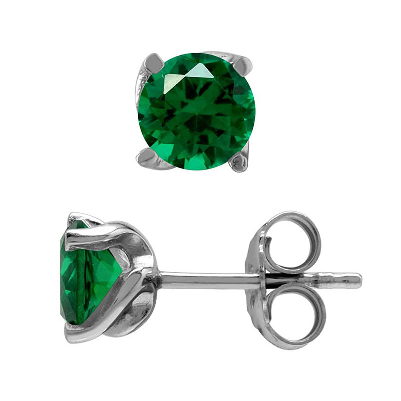 6MM Emerald 925 Sterling Silver Stud Earrings for Women Teens Jewelry