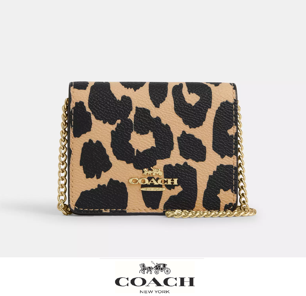 NWT Coach Mini WOC CX151 Leopard Print Canvas Leather Crossbody Wallet