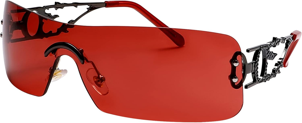 Rimless Y2K Sunglasses for Women Men Rectangle Vintage Glasses Fashion Flame Met