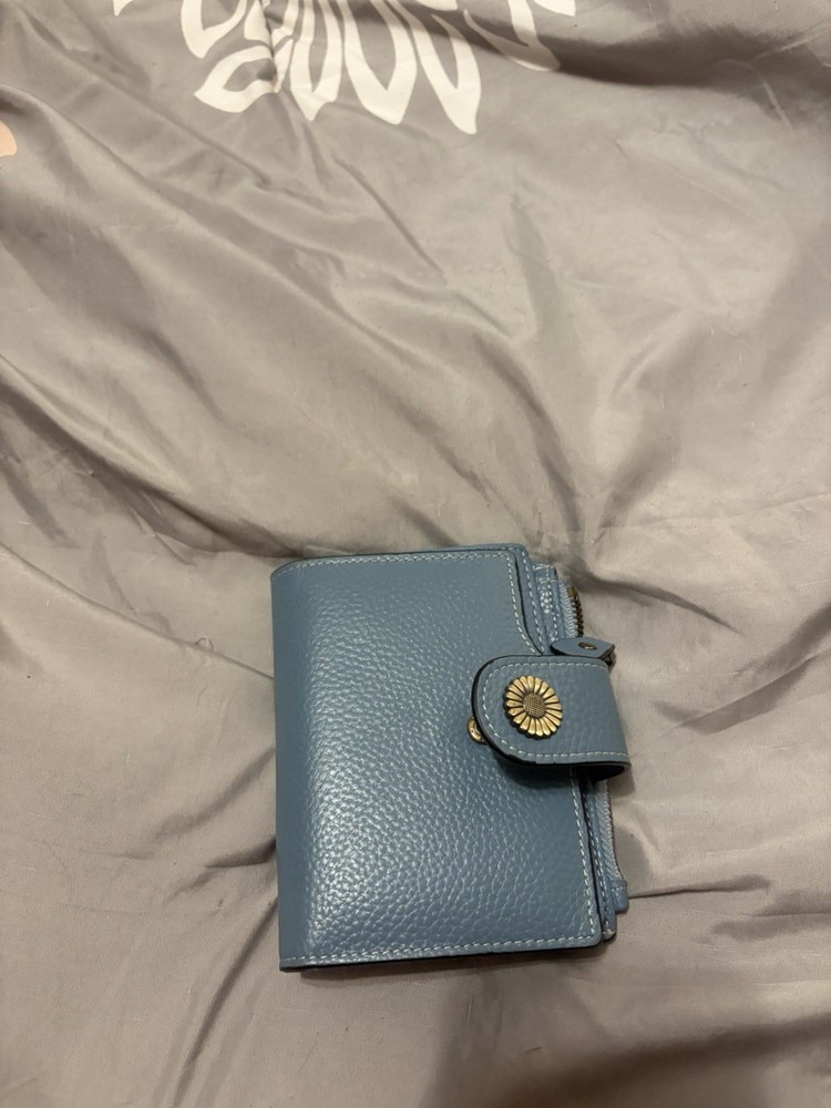 Blue Bifold Women's Wallet with Zipper, Snap Closure, Card Slots, ID Window