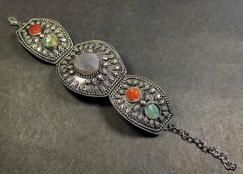 B2973D Tribal Gypsy Agate Stone Adjustable Banjara Bangle Bracelet India