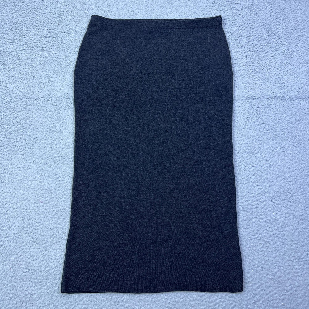 EILEEN FISHER Merino Wool Midi Skirt Size Large Charcoal Stretch 33.5 Inch