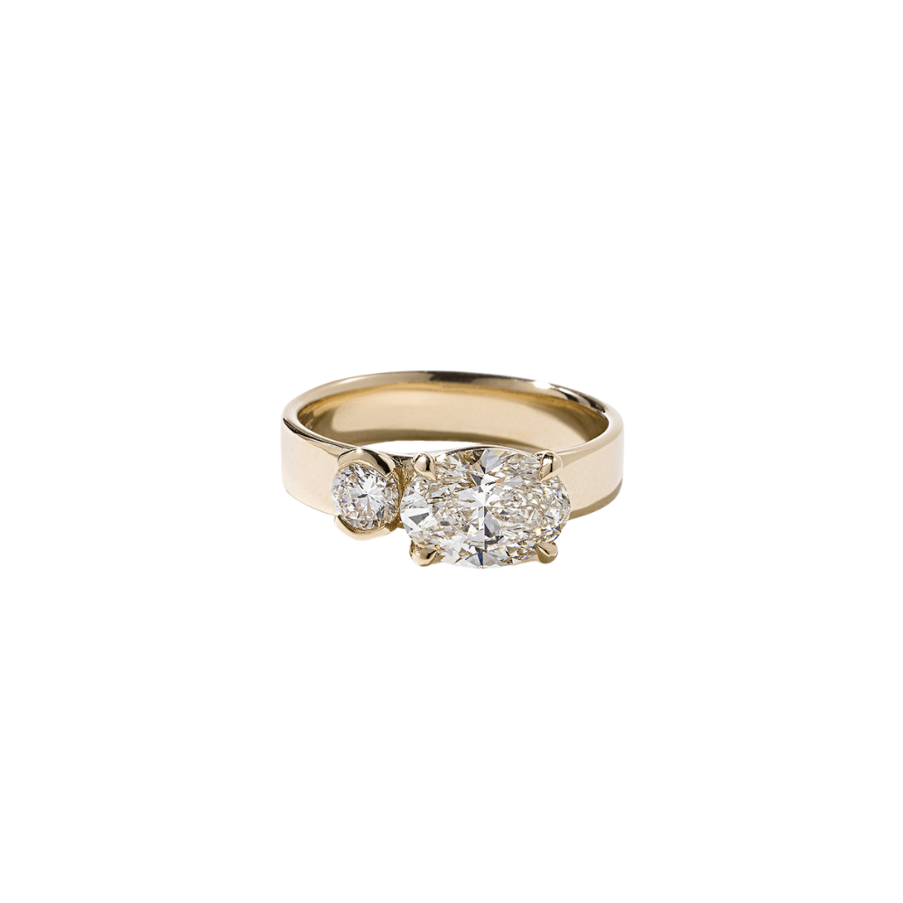 Womens 14k Yellow Gold Toi Et Moi Ring 1.85 Ct IGI Lab Created Oval Cut Diamond