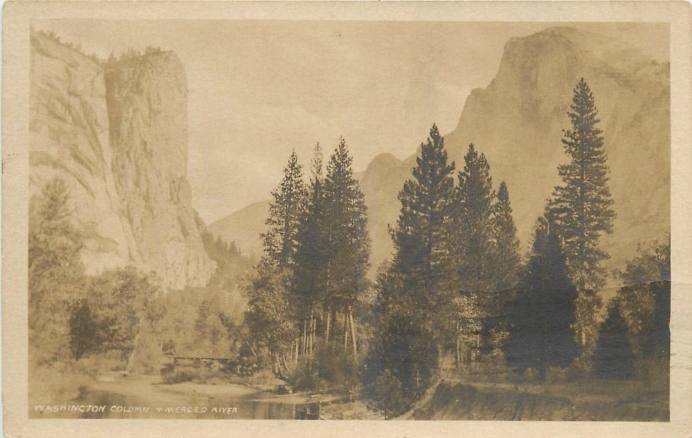 1926 Yosemite California Washington Column Merced River Postcard RPPC 24-12202