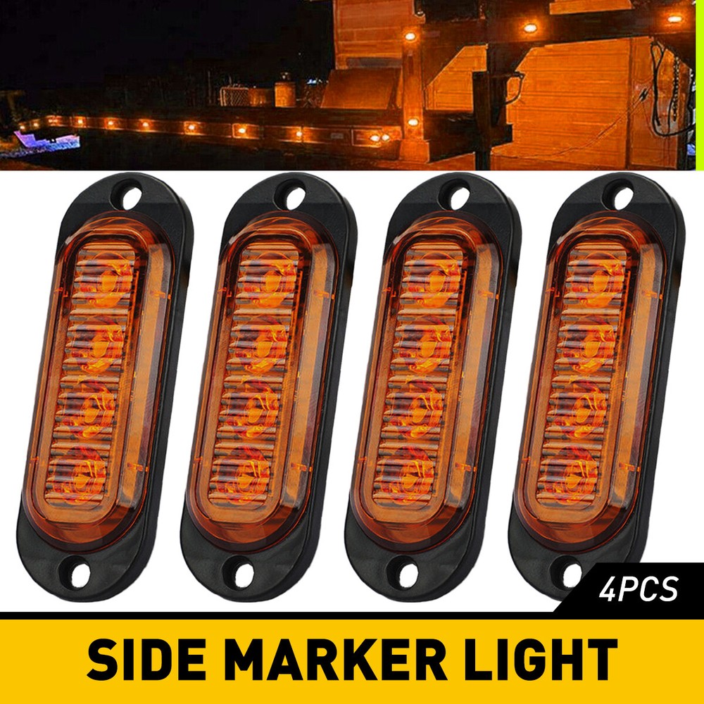 4pcs 4-LED Side Marker Amber Lights Clearance Light Truck Trailer RV Waterproof
