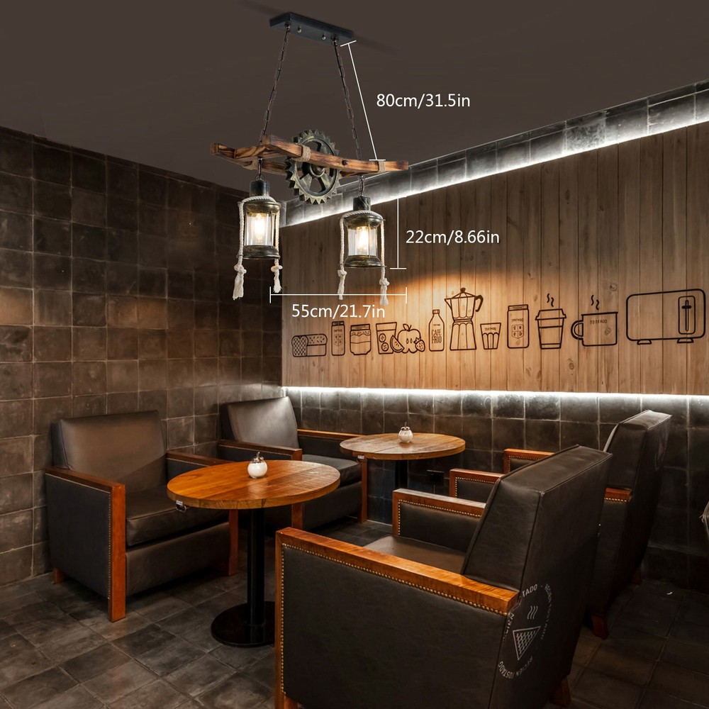 Rustic Wood Chandelier Farmhouse Loft Retro Pendant Light Ceiling Fixture Lamp