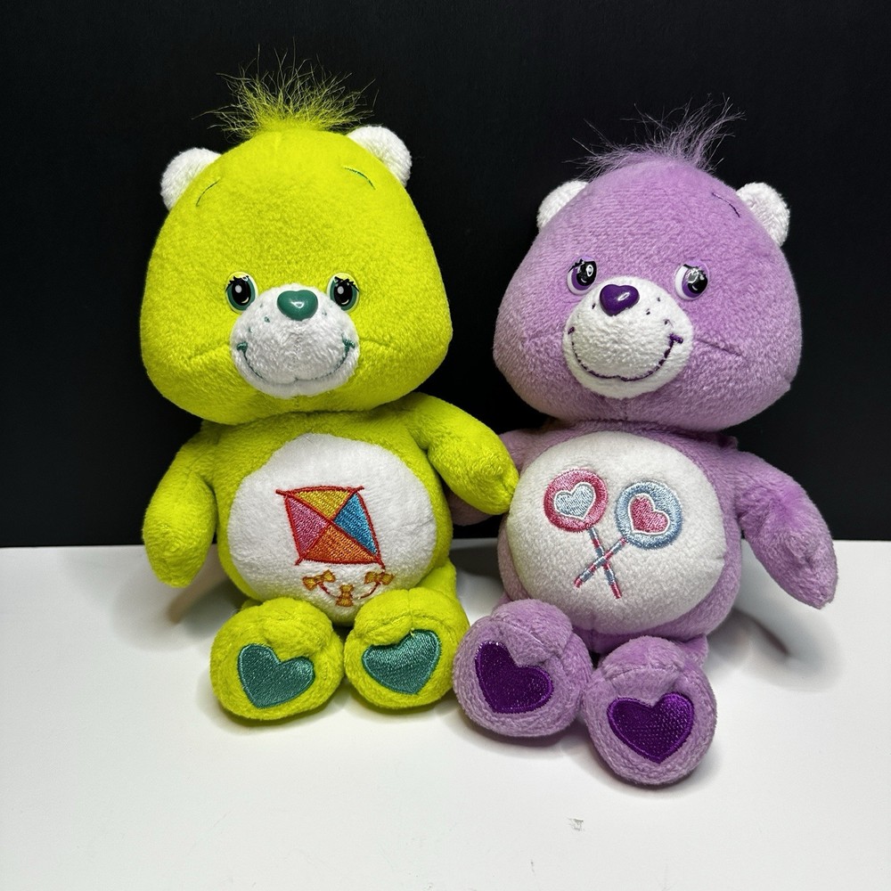 Vintage 2002 Care Bear Do Your Best and Share Bear 8 Inch Plush Set of 2