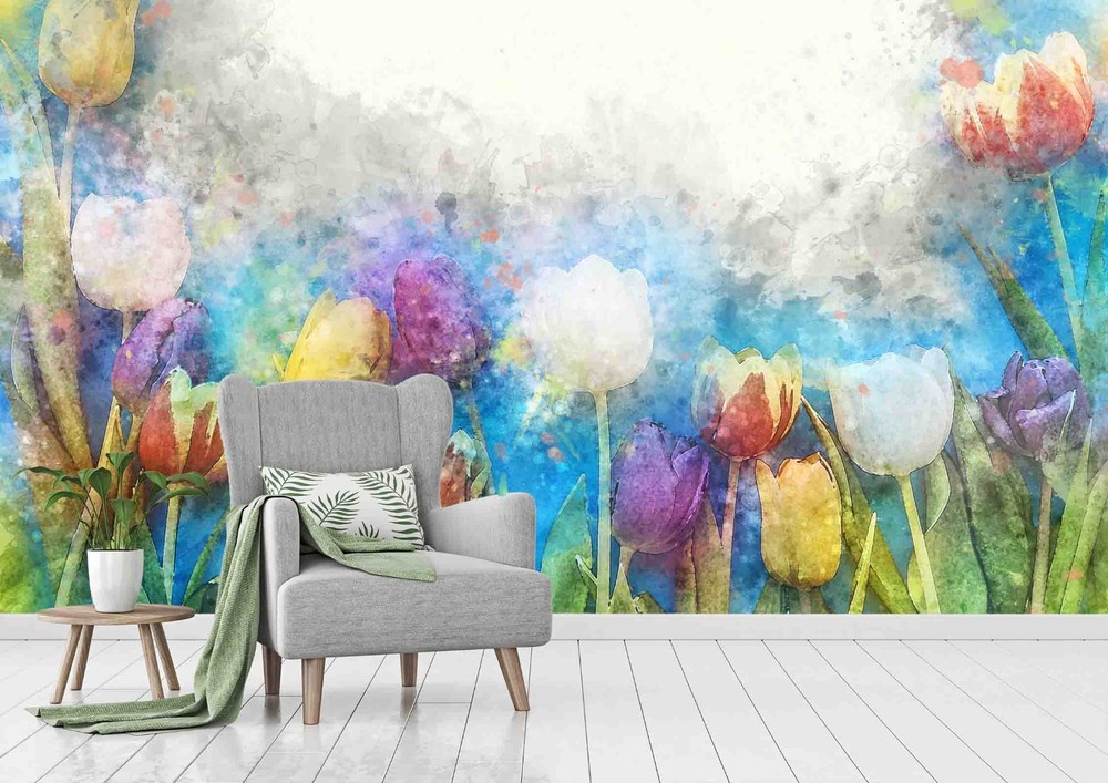 3D Tulip Plant Watercolor Wall Murals Wallpaper Murals Wall Sticker