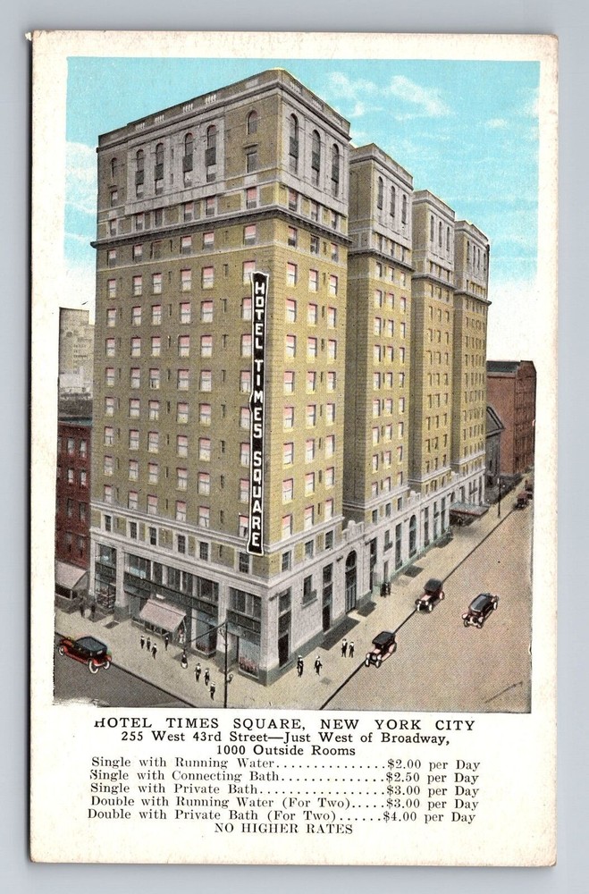 New York City, Hotel Times Square, West 43rd Street Vintage Postcard