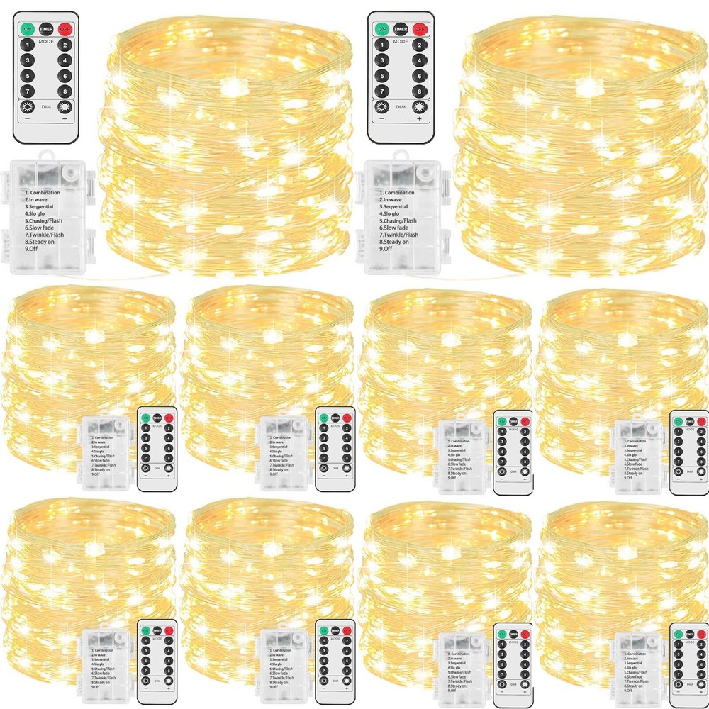 10 Pack 33FT 100 LED Fairy Lights Battery Operated Fairy Lights with Remote a...