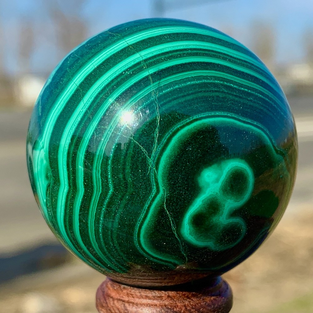 165G Natural glossy Malachite ball transparent cluster rough mineral sample