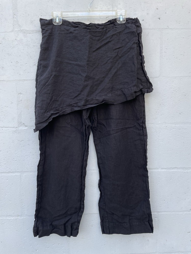 M Bryn Walker Linen Asymmetrical Wrap Skirt Panel Straight Leg Cropped Pants