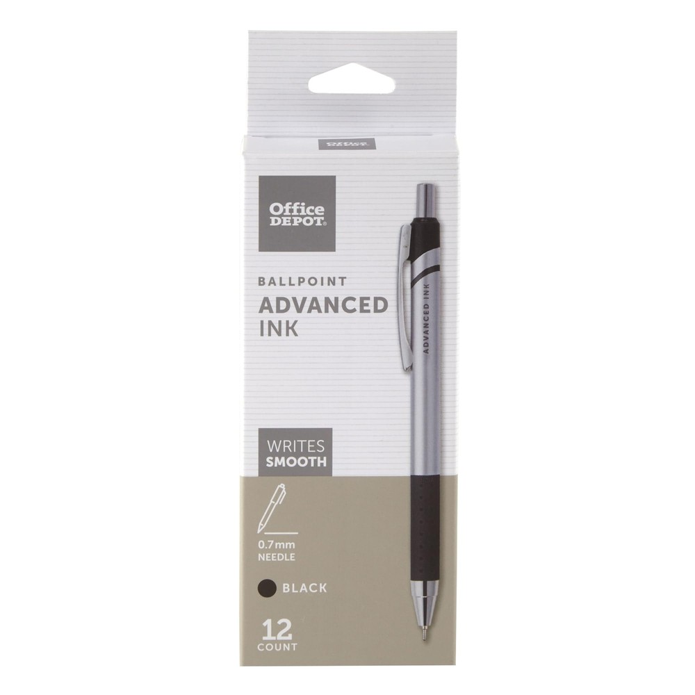 Office Depot Advanced Ink Retractable Ballpoint Pens, Needle Point, 0.7 mm, S...