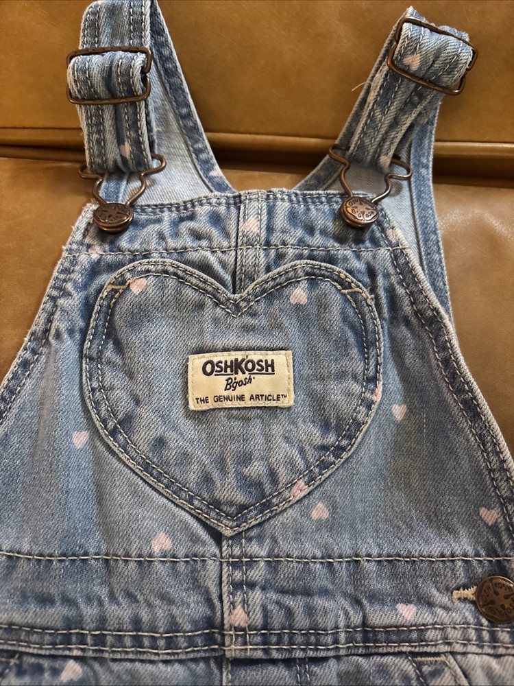 Oshkosh B'Gosh Baby Girls' Denim Heart Overalls Size 12M