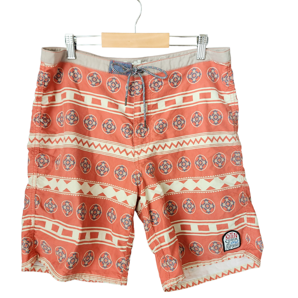 Katin USA Board Shorts Mens 32 Unlined Earthy Southwestern Aztec Bird Swim Surf