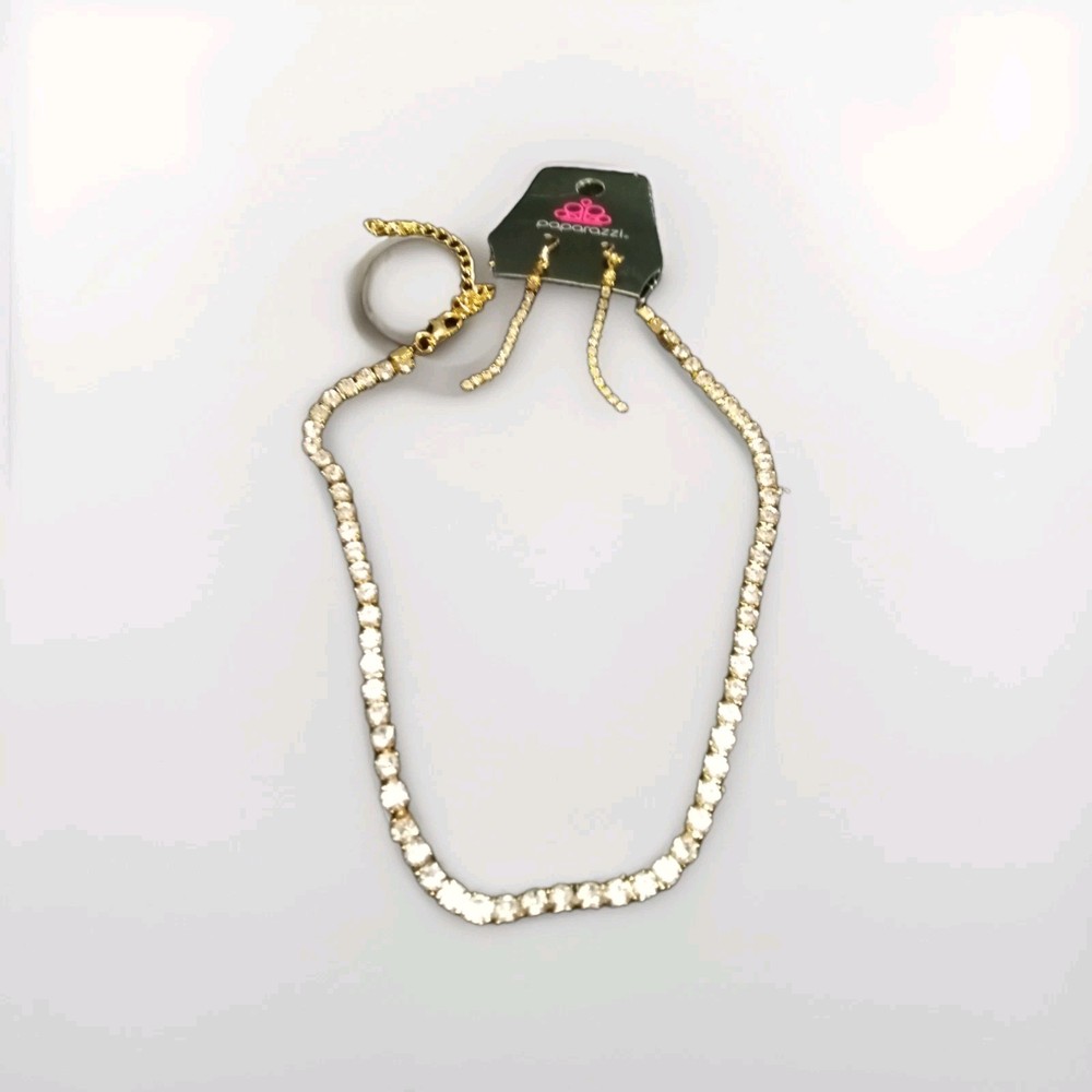 Paparazzi Jewelry Gold Tone Drop Earring Necklace Sparkling Gemstone New Set