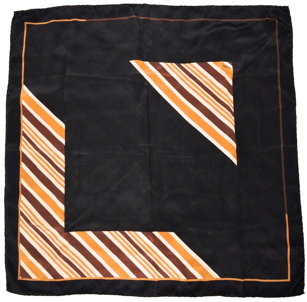Vintage GEOMETRIC Modernist ART Beige Brown Black Hand Rolled Crepe Silk Scarf